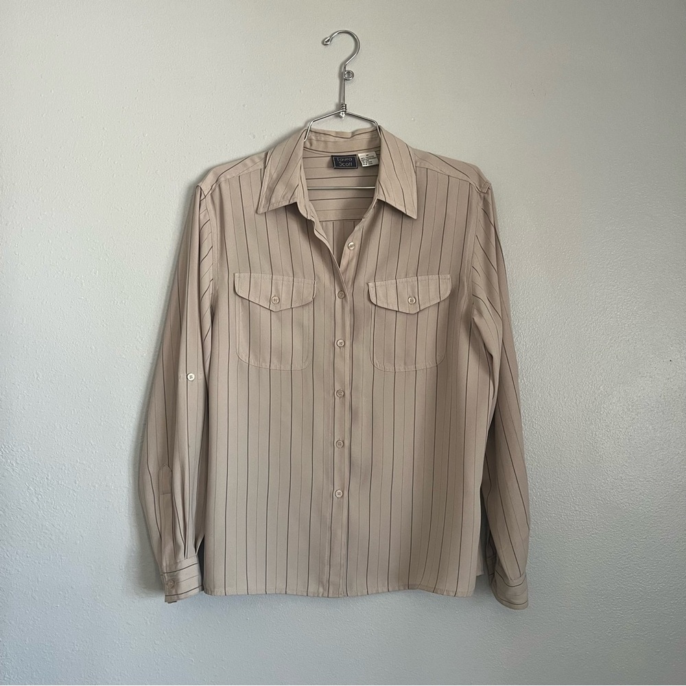 Vintage Beige Striped Button-Up Shirt Laura Scott